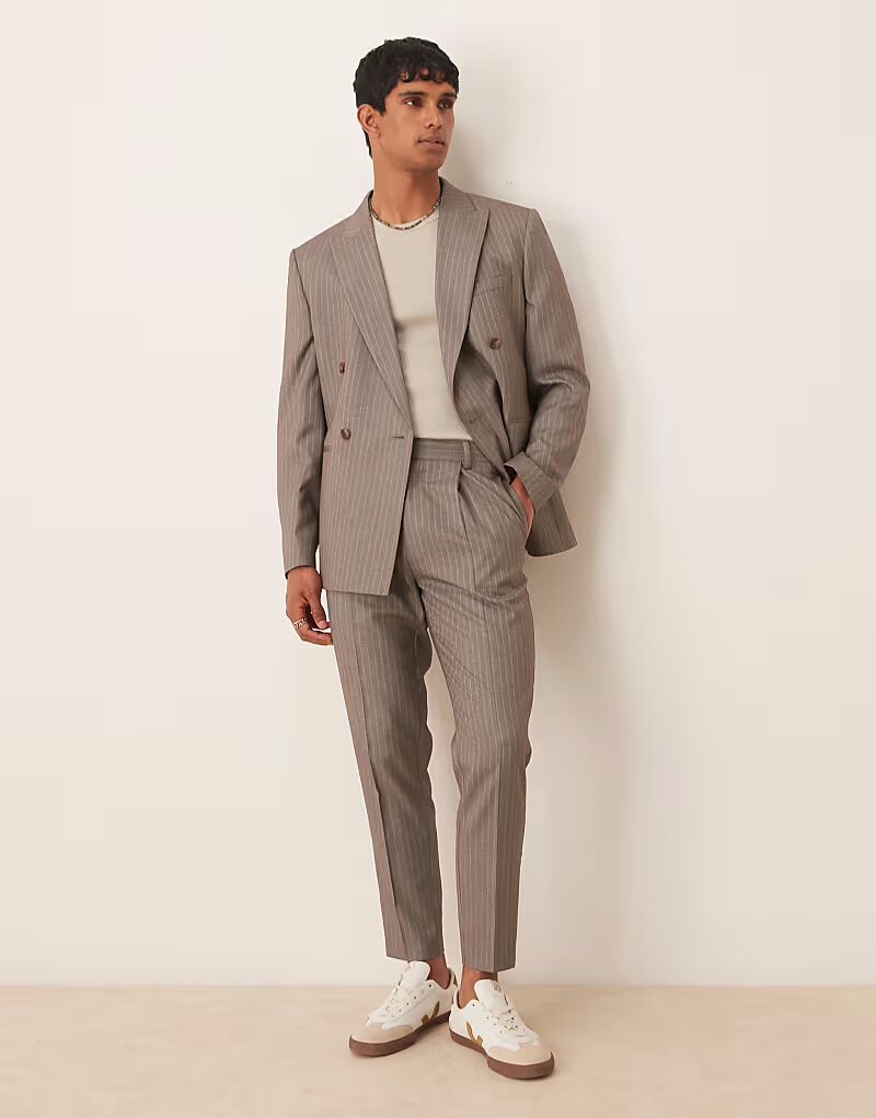 

Зауженные брюки из коричневого твила в тонкую полоску Asos Design