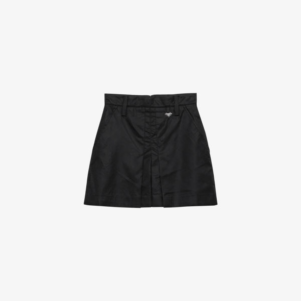 

Мини-юбка Prada Re-Nylon плиссе с логотипом, черный