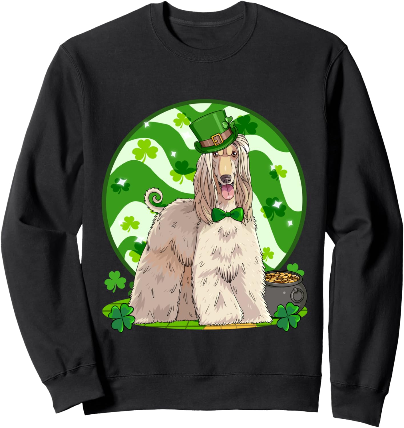 

Толстовка с изображением афганской борзой, лепрекона и символикой Дня Святого Патрика Afghan Hound Dog St. Patrick Gift Design, черный