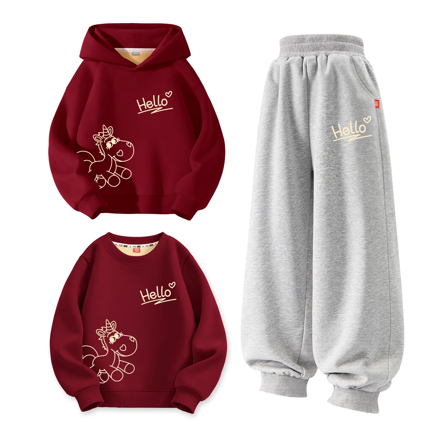 Disney Kids Tang Suits Thickness, [Thickened and Fleece-Lined]Di You Helo Line Horse K Burgundy+Di Line Good K Gray+Di You Helo Line Horse K Burgundy