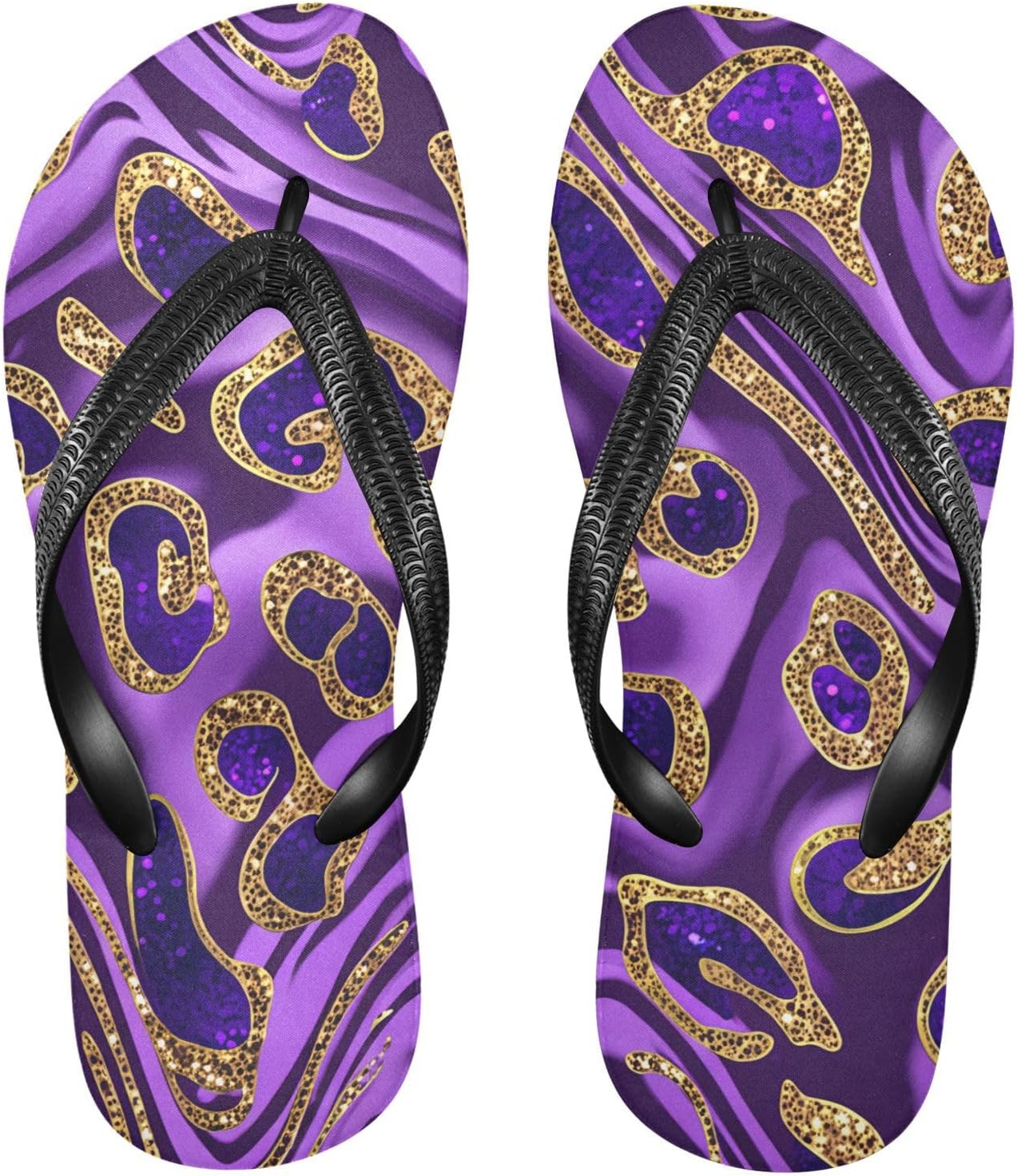 

Вьетнамки с фиолетовым леопардовым принтом и золотыми волнистыми полосами, пляжные летние повседневные сандалии для женщин и мужчин 20861913 Kfbe