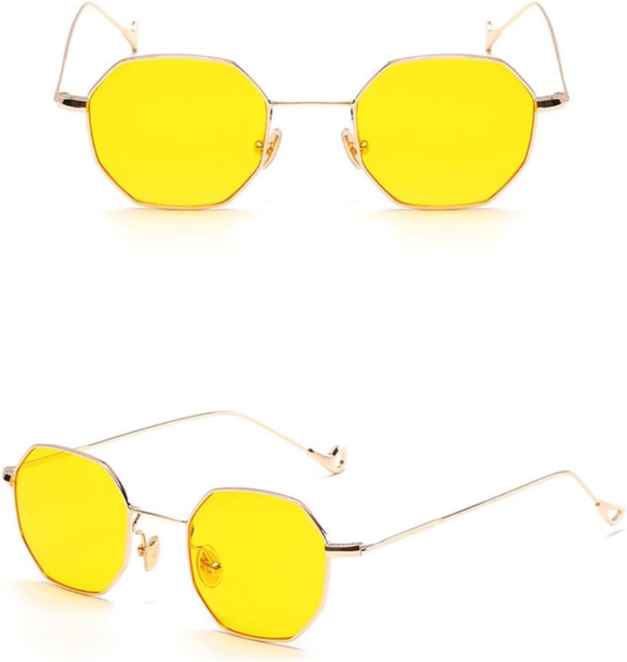 

Солнцезащитные очки в стиле стимпанк, многоугольная форма, для женщин и мужчин, винтажные, с прозрачными линзами, шестиугольная металлическая оправа VFDHN, Clear Yellow