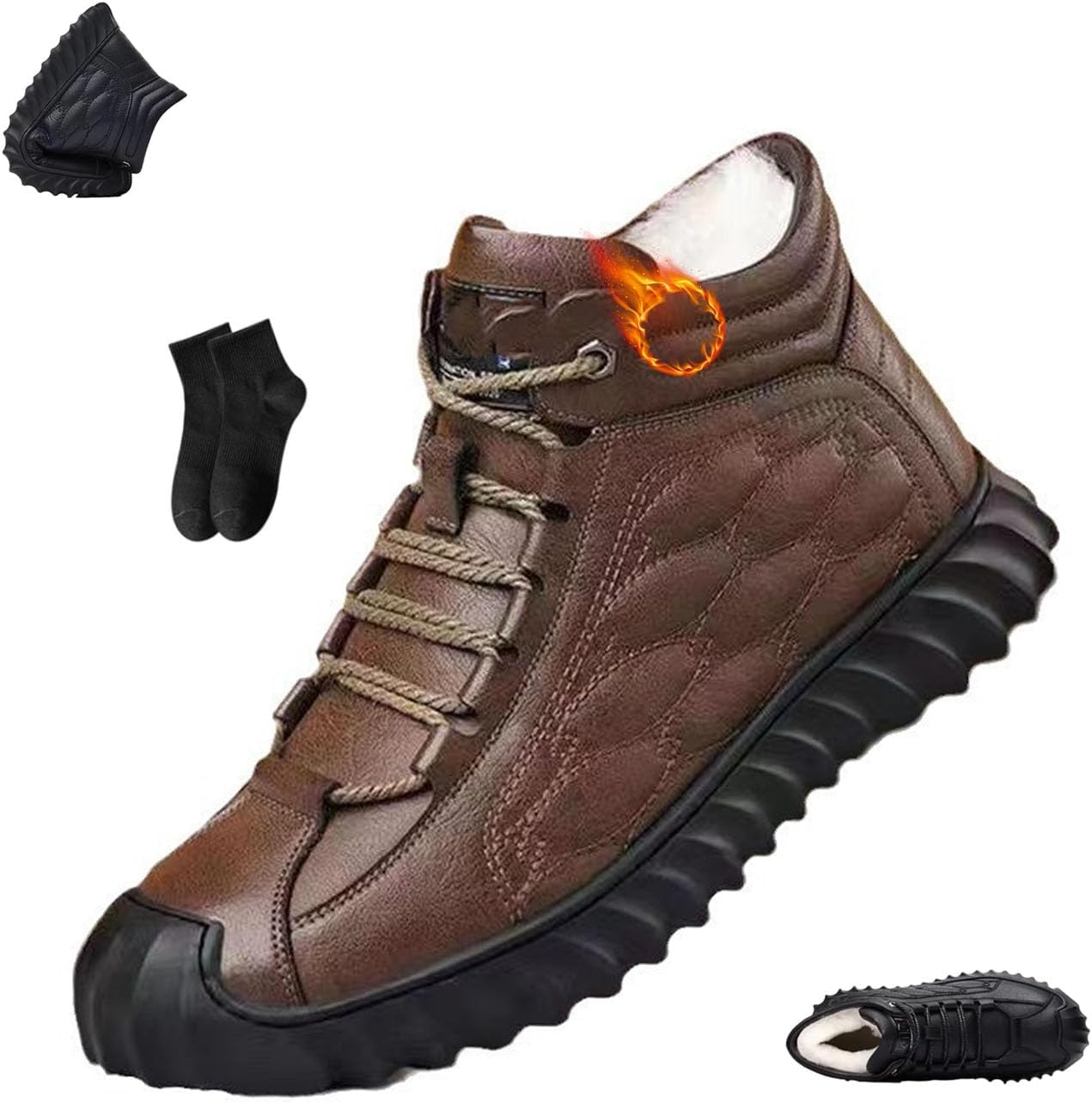 

Мужские водонепроницаемые теплые кожаные ортопедические ботинки NoworFewer, зимние мужские ботинки без шнуровки, водонепроницаемые, утепленные, удобные, на шнуровке, с меховой подкладкой, ботинки для прогулок, коричневый