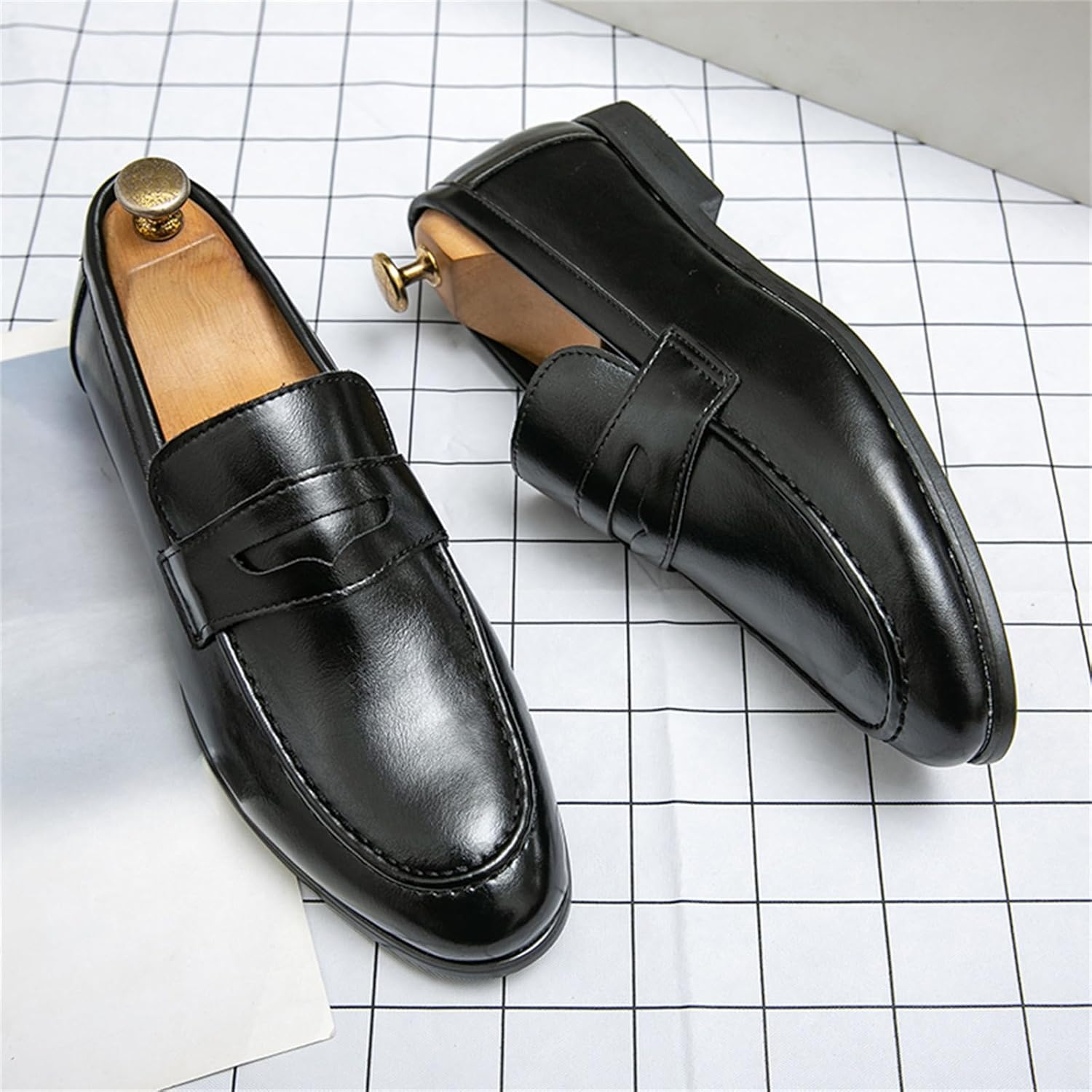Мужские кожаные классические слипоны Penny Dress Loafers, повседневные Tixewsjh, черный — фото 2