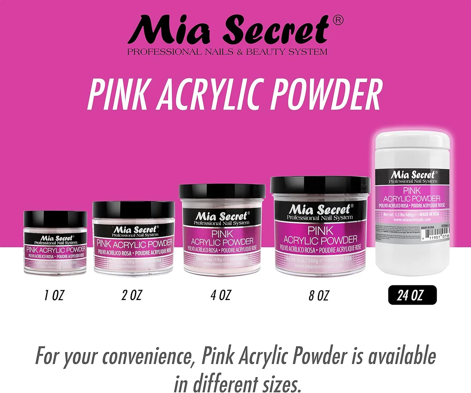 Акриловая пудра Mia Secret, 1.5 фунта, розовая — фото 3