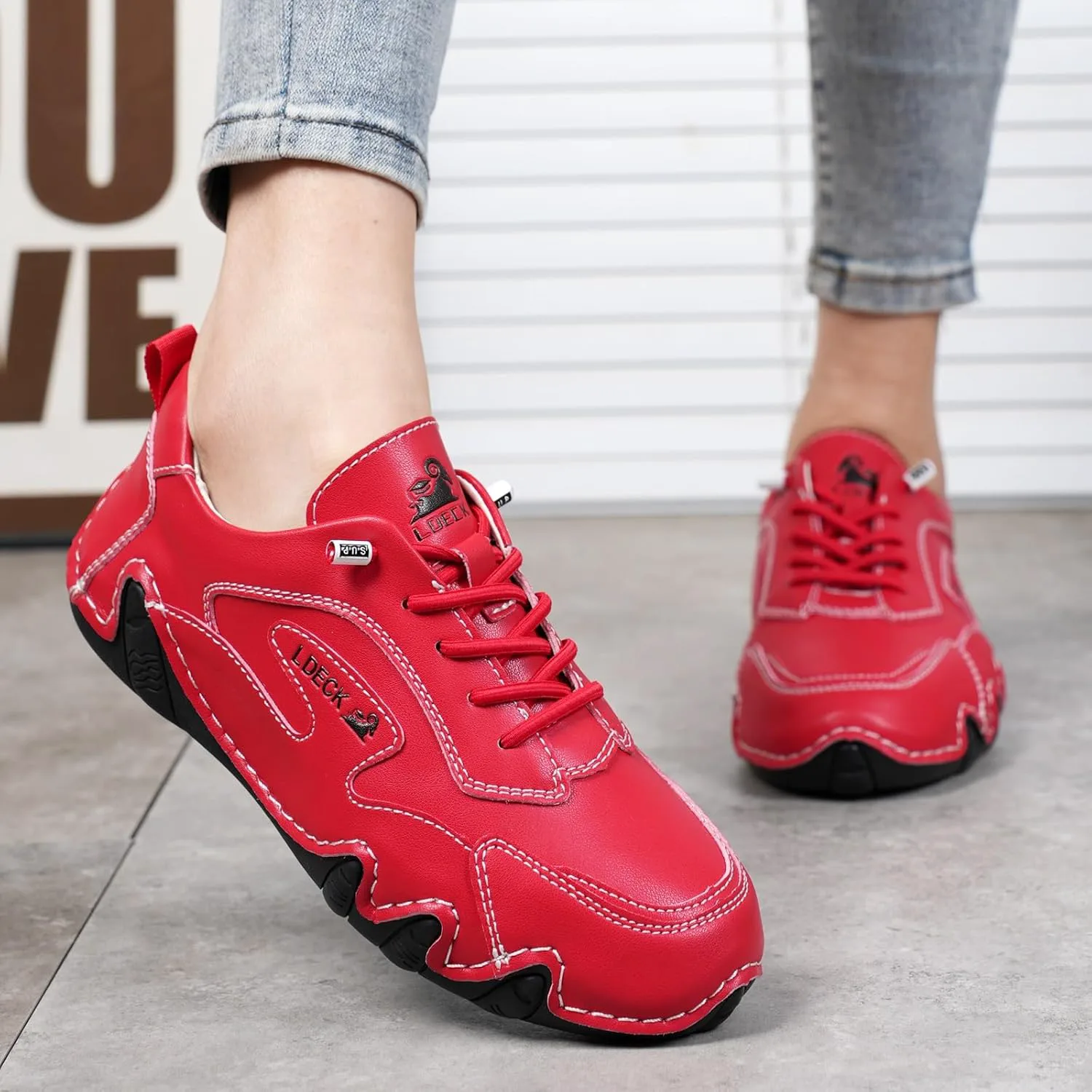 

Женские ортопедические прогулочные туфли с мягкой подошвой из натуральной кожи, корректирующие лоферы и ботинки для женщин DMGYCK, красный