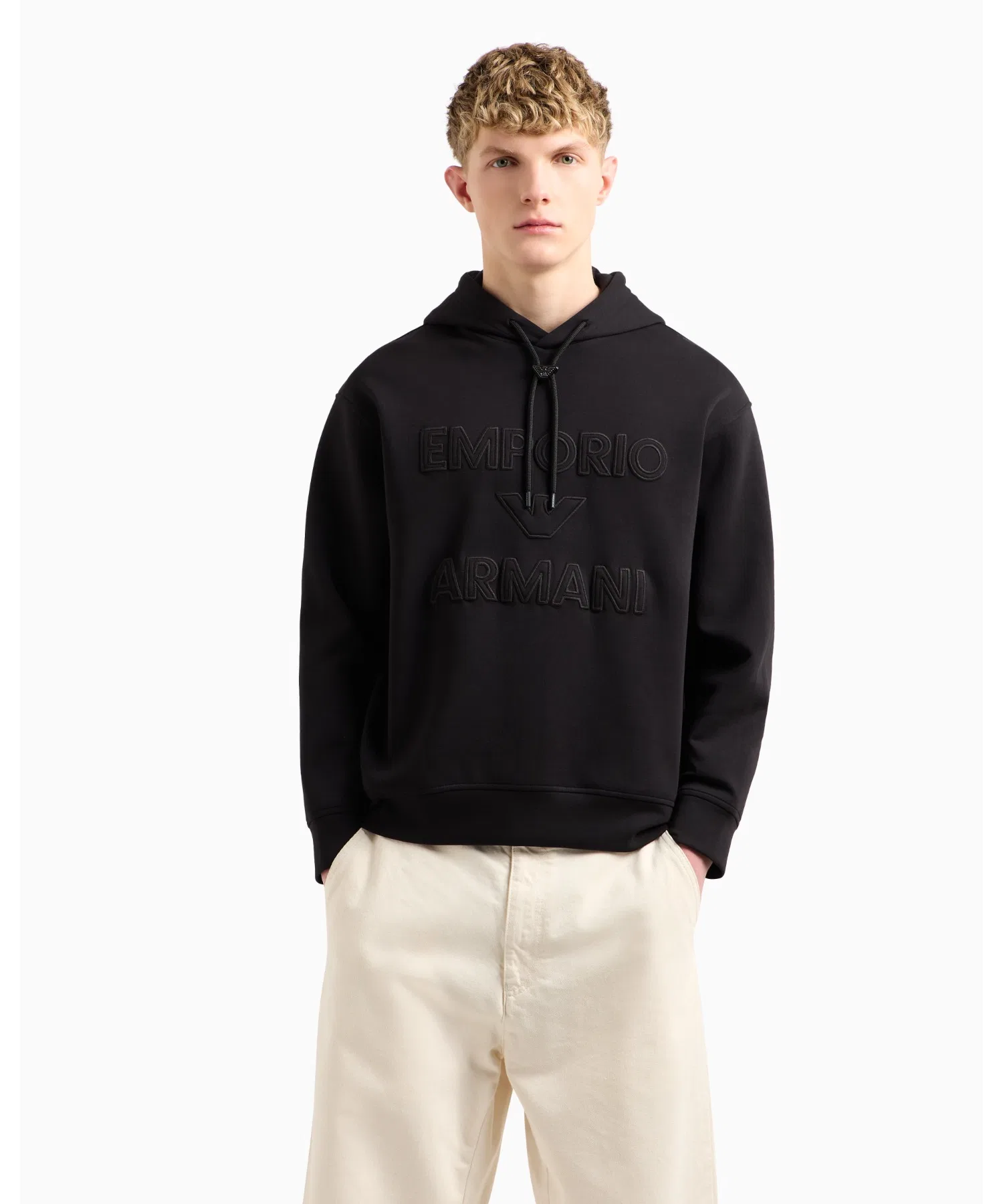 【Emporio Armani】 Толстовка с капюшоном ASV, двойной трикотаж, увеличенный логотип, рельефная вышивка