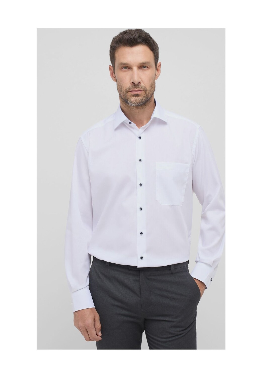 

Деловая рубашка, воротник Кент, удобная посадка, длинный рукав, мужская ETERNA, белый