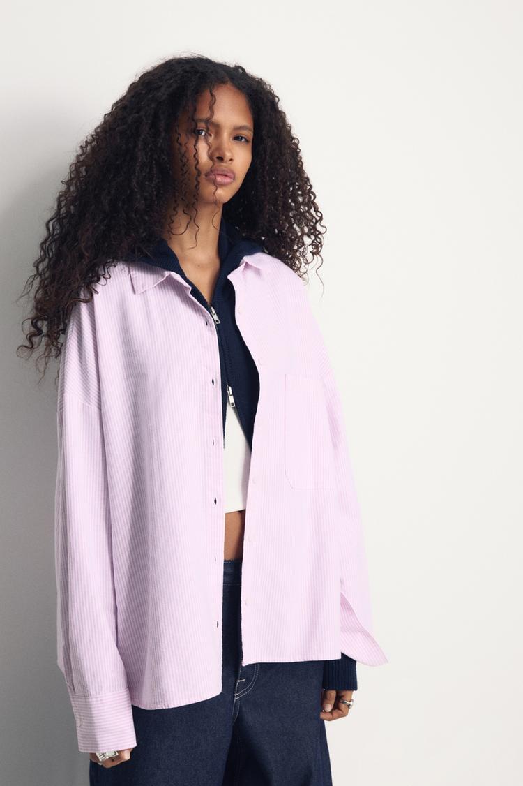 

Полосатая рубашка с карманом Pull And Bear, розовый