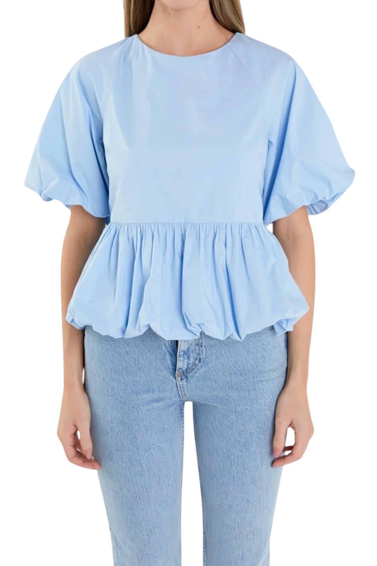 

Топ из поплина с рукавами-фонариками, цвет Powder Blue English Factory