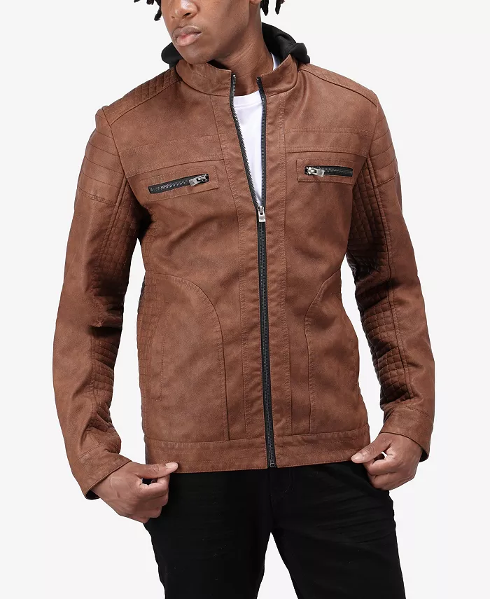 

Мужская куртка из искусственной кожи с капюшоном и подкладкой из искусственного цигейка Xray, загар/бежевый