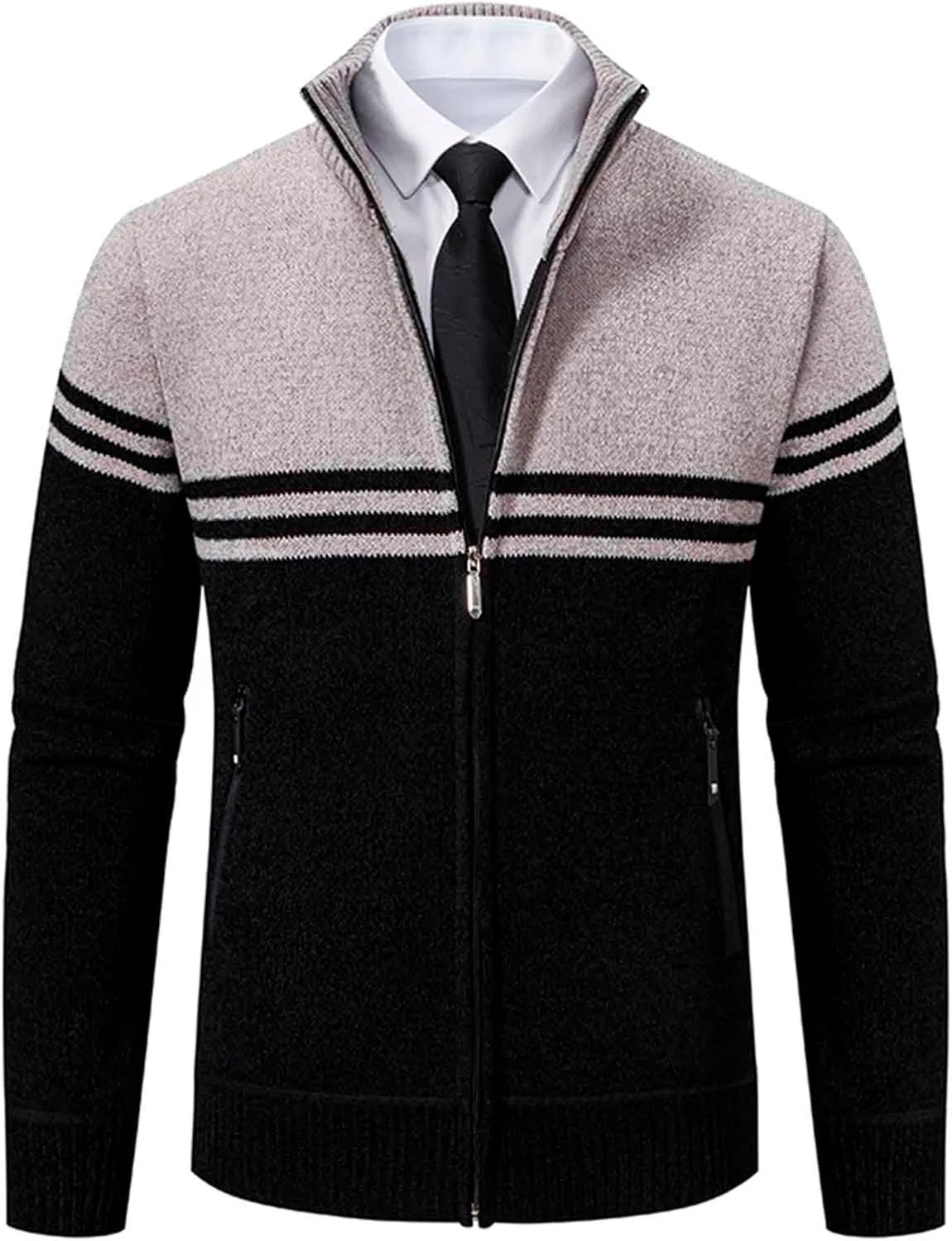 

Мужской кардиган Cambkatl с цветными блоками, воротник стойка, длинный рукав, молния и карманы