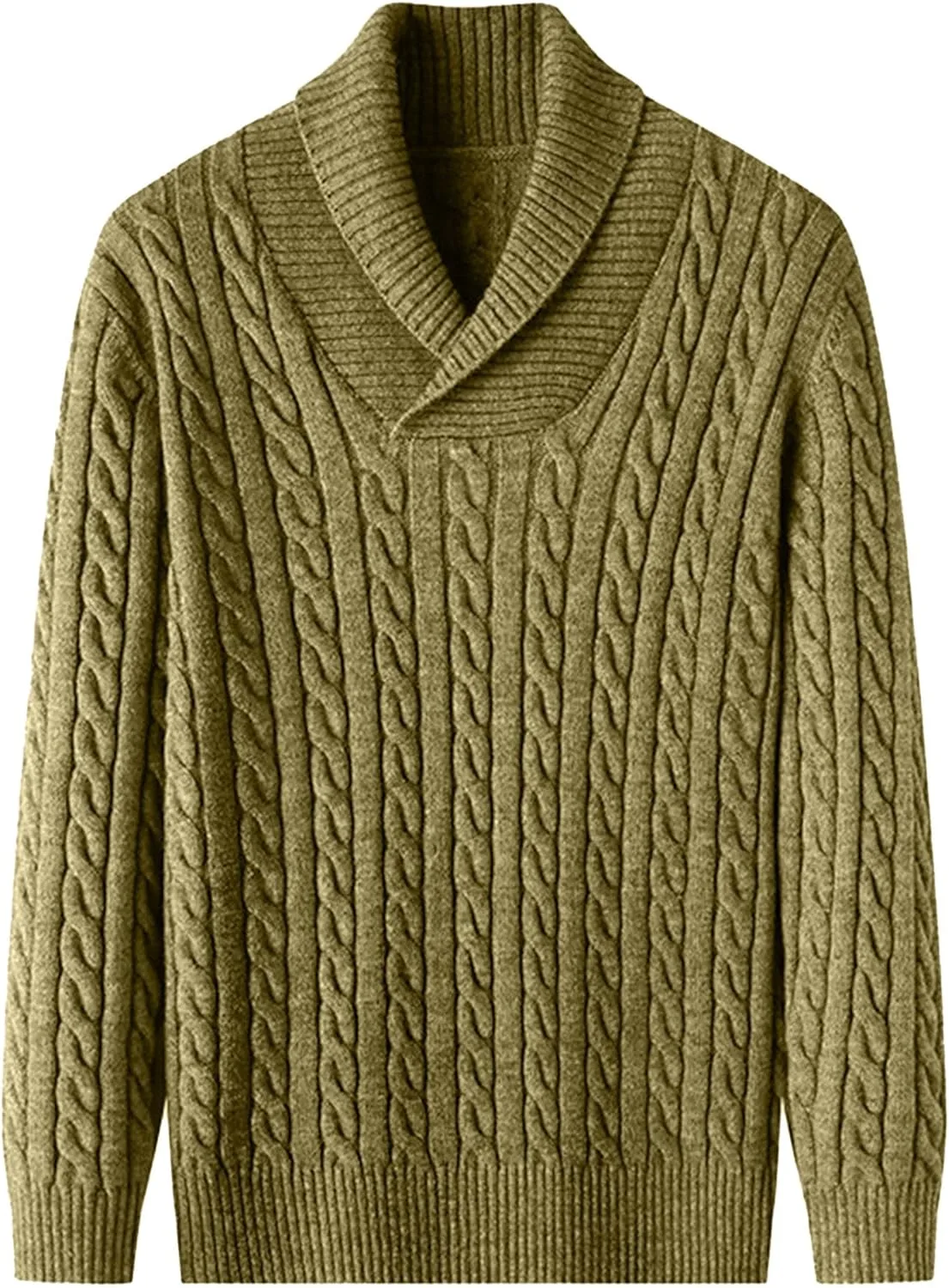 

Мужской свитер с воротником-шалью и косой вязкой