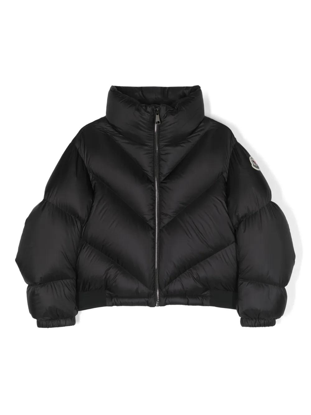 

Пуховик с высоким воротником и нашивкой-логотипом Moncler Enfant, черный