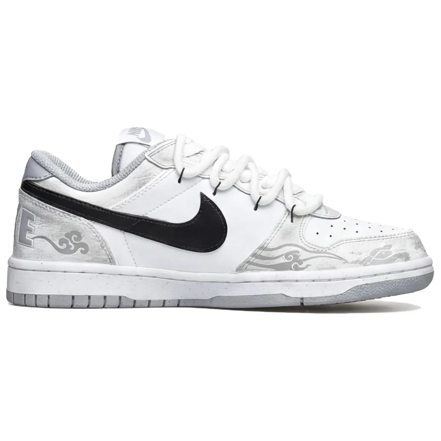 Кроссовки скейтбордические Nike Dunk Bai Ze Step On Cloud с двойной шнуровкой, черно-бело-серые — фото 4