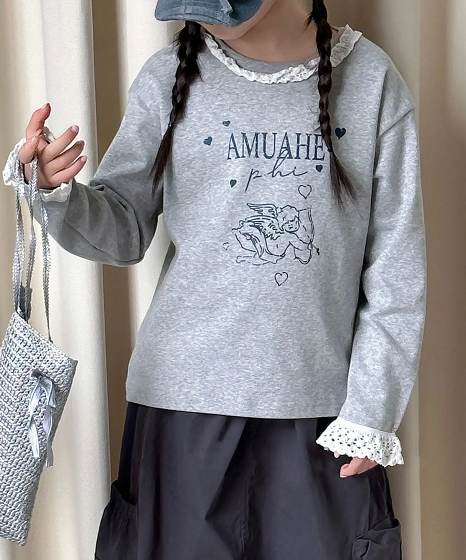 Детская толстовка с принтом и кружевным воротником 【aimoha-KIDS-】