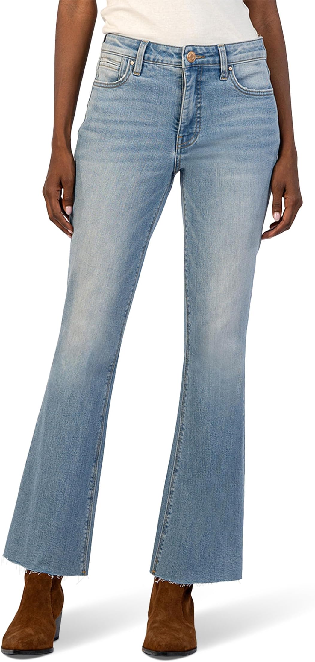 

Джинсы KUT from the Kloth Stella High-Rise Fab Ab Flare W/Raw Hem In Priorities, цвет Priorities