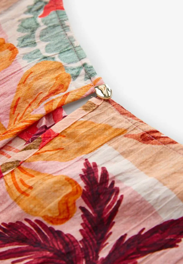Блузка прямого кроя с коротким рукавом и свободным силуэтом Next, Orange Palm Print — фото 3
