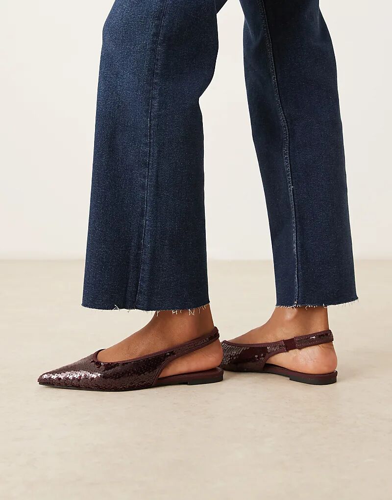 Балетки Linford с открытой пяткой ASOS DESIGN, бордовые, с пайетками
