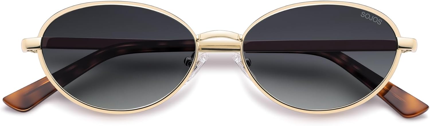 

SOJOS Модные овальные поляризованные солнцезащитные очки с оправой Cay Eye для женщин и мужчин, стильные ретро-солнцезащитные очки в стиле 80-х и 90-х SJ1279, Gold/Gradient Grey