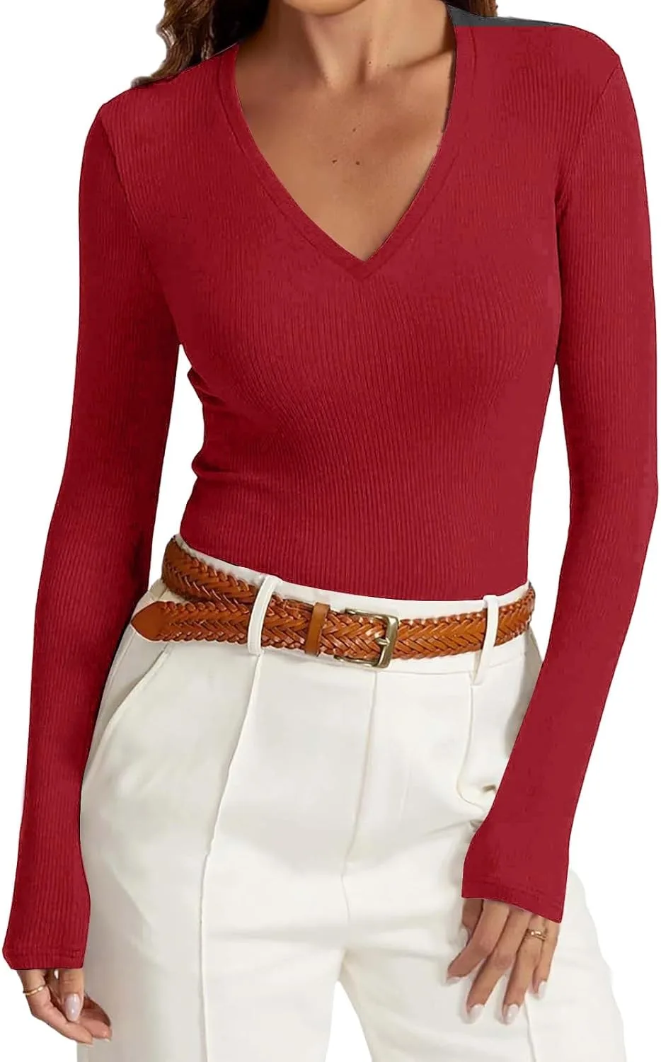 

Женская футболка с длинным рукавом и v-образным вырезом, slim fit Kenvina