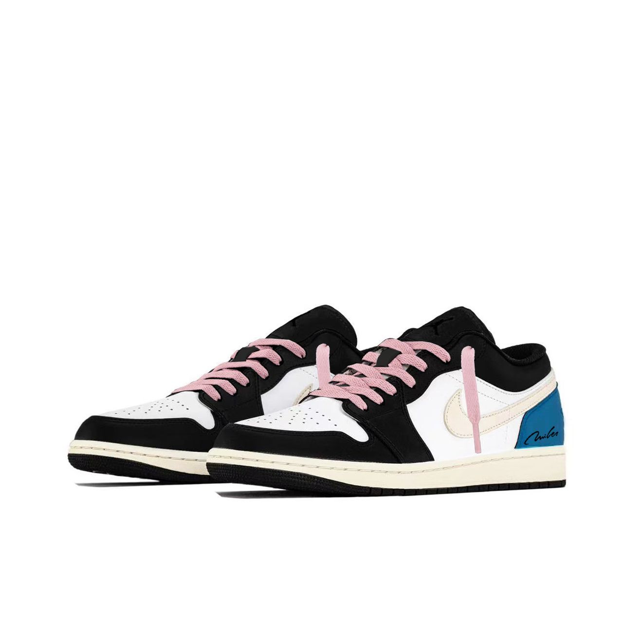 Air 1 устойчивые к истиранию низкие баскетбольные кроссовки Unisex Black White Blue Jordan, синий — фото 4