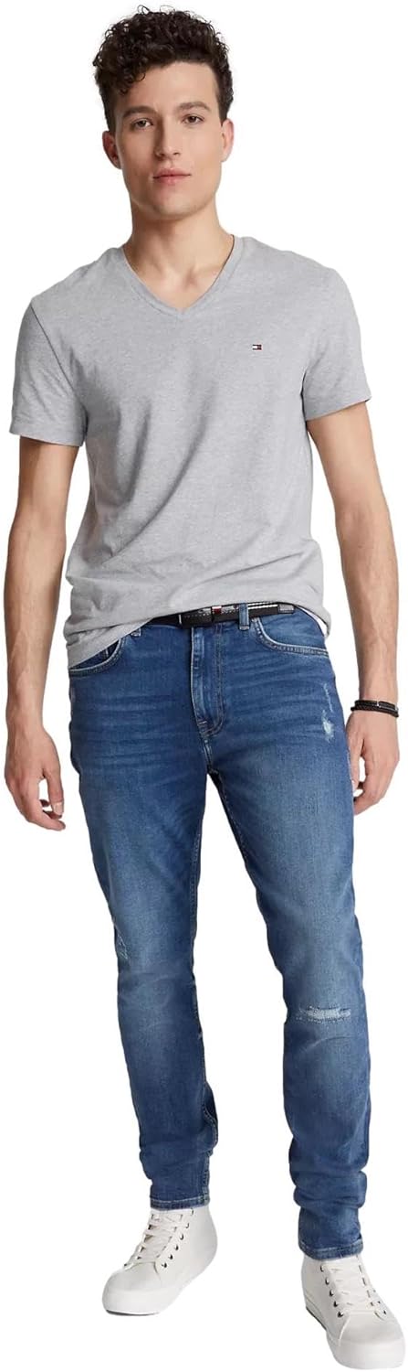 Мужская облегающая футболка Tommy Hilfiger с V-образным вырезом, Grey Heather. — фото 2