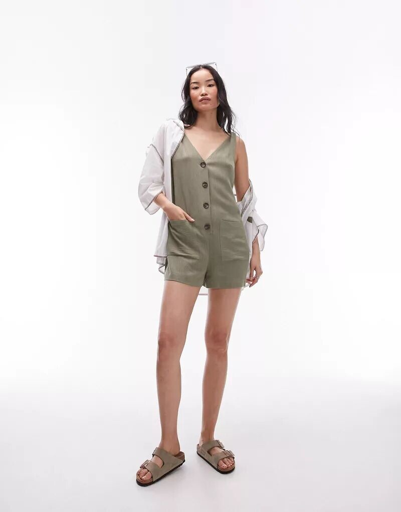 

Комбинезон на пуговицах цвета хаки Topshop