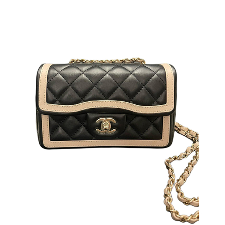 

CHANEL Алмазный узор овчинная сумка через плечо мини женская черная и молочный чай