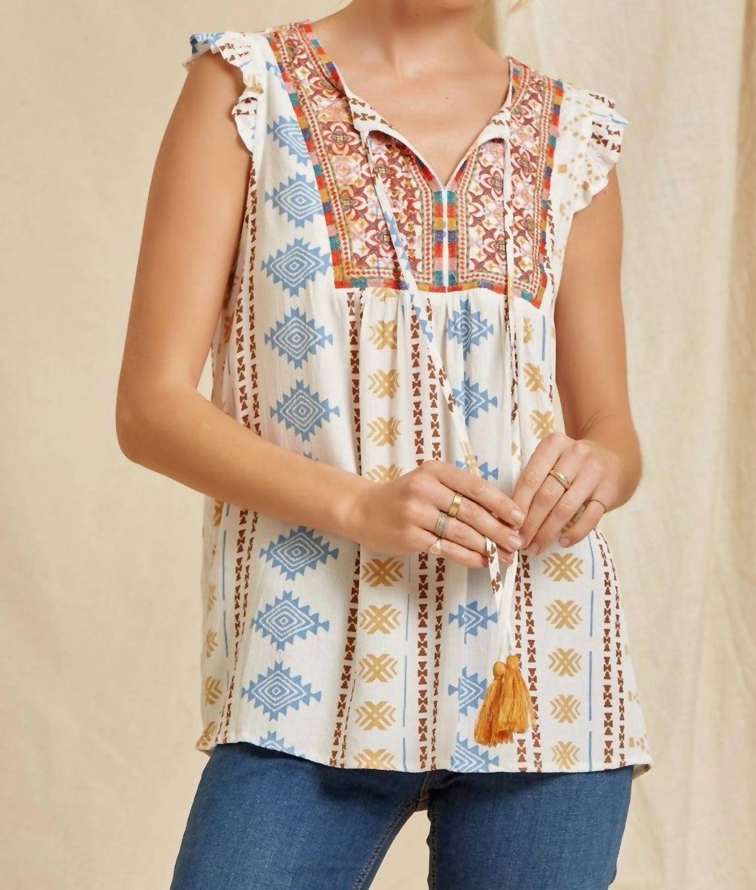 

Aztec Flutter Sleeve Майка в многоцветном исполнении Savanna Jane, цвет multi