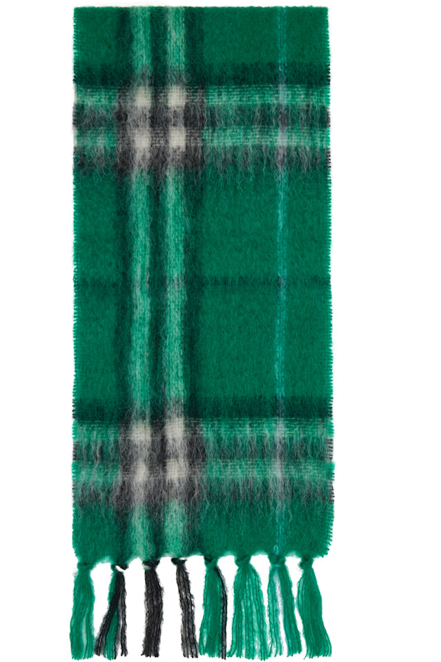 

Burberry Зеленый клетчатый шарф из мохеровой шерсти