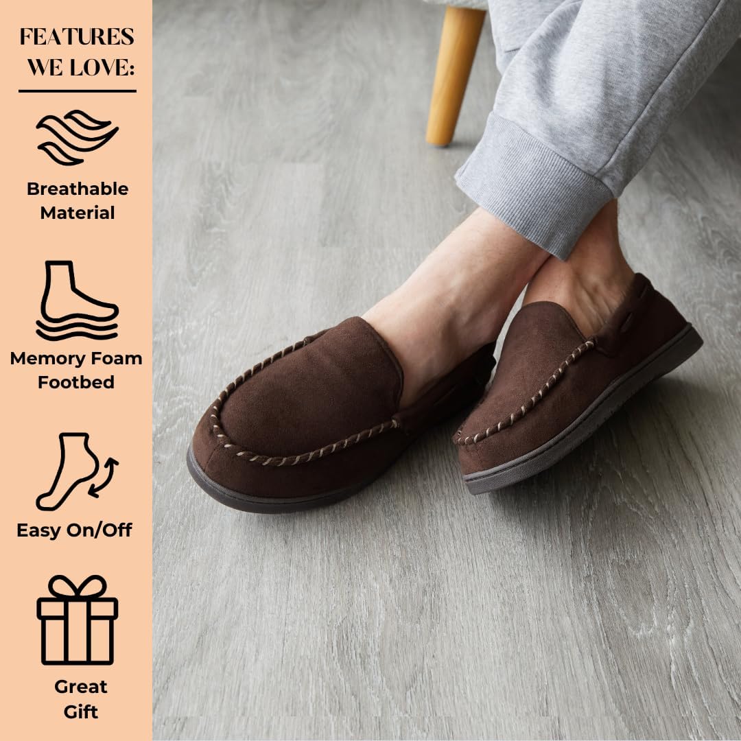 Мужские тапочки Dearfoams Keaton с амортизирующей стелькой из пены с эффектом памяти для дома и улицы, широкий размер, Coffee Microsuede — фото 4