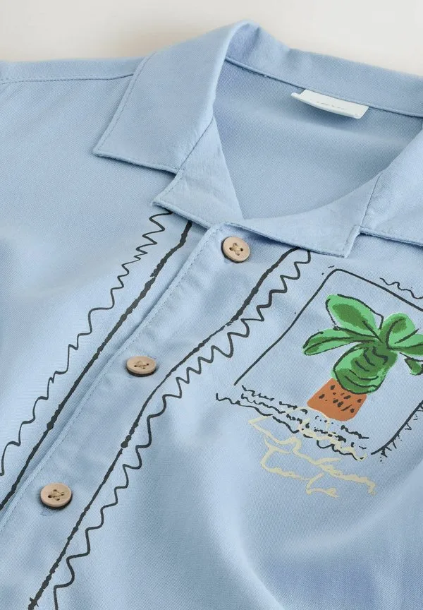 Рубашка стандартного кроя с коротким рукавом, отложным воротником и принтом Next, Blue Palm Print — фото 3