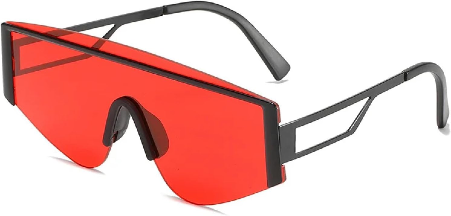 

Модные ретро-солнцезащитные очки в цельной оправе для мужчин и женщин, роскошные металлические очки в стиле панк, для активного отдыха, велоспорта, защиты от УФ-излучения UV400 TKKTLLT, Black Red