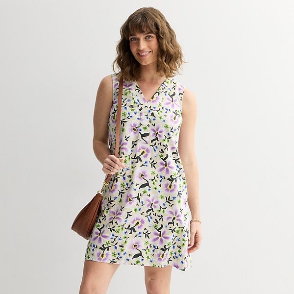 

Повседневное платье-трапеция без рукавов с V-образным вырезом Sonoma Goods For Life, Beige Purple Floral