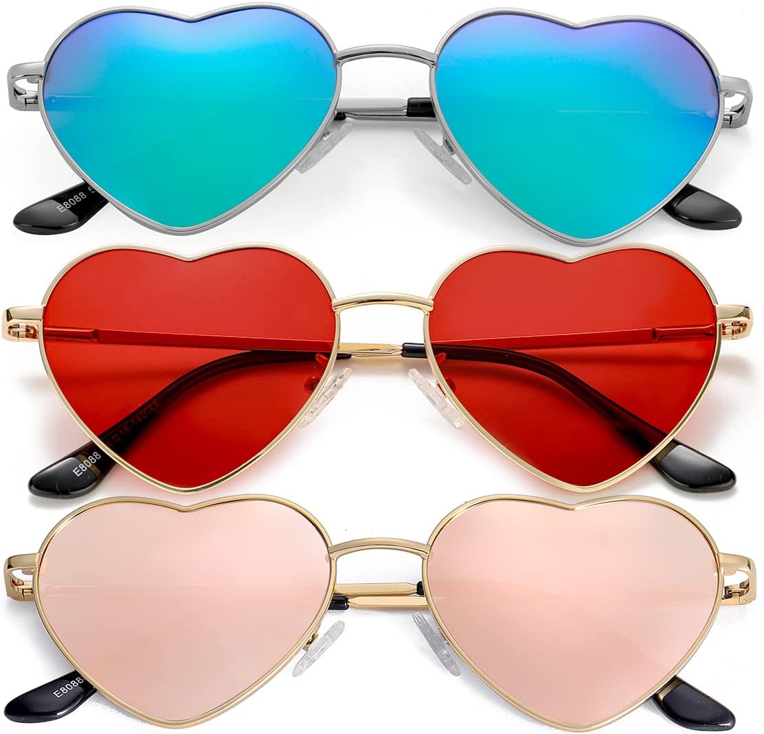 

Женские поляризованные солнцезащитные очки JOVAKIT в форме сердца, модный стиль, металлическая оправа, линзы с защитой от УФ-излучения UV400, Z6 Three Pack: (Gold/Red + Gold/Pink Mirror + Silver/Green Mirror)