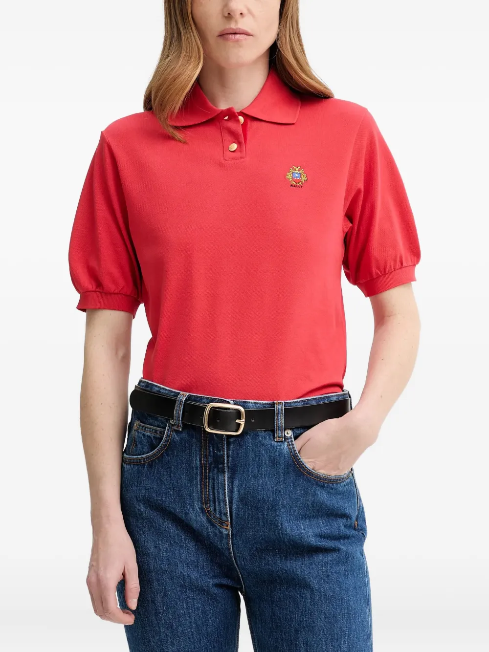 

Рубашка поло с объемными рукавами и вышитым логотипом Bally, красный