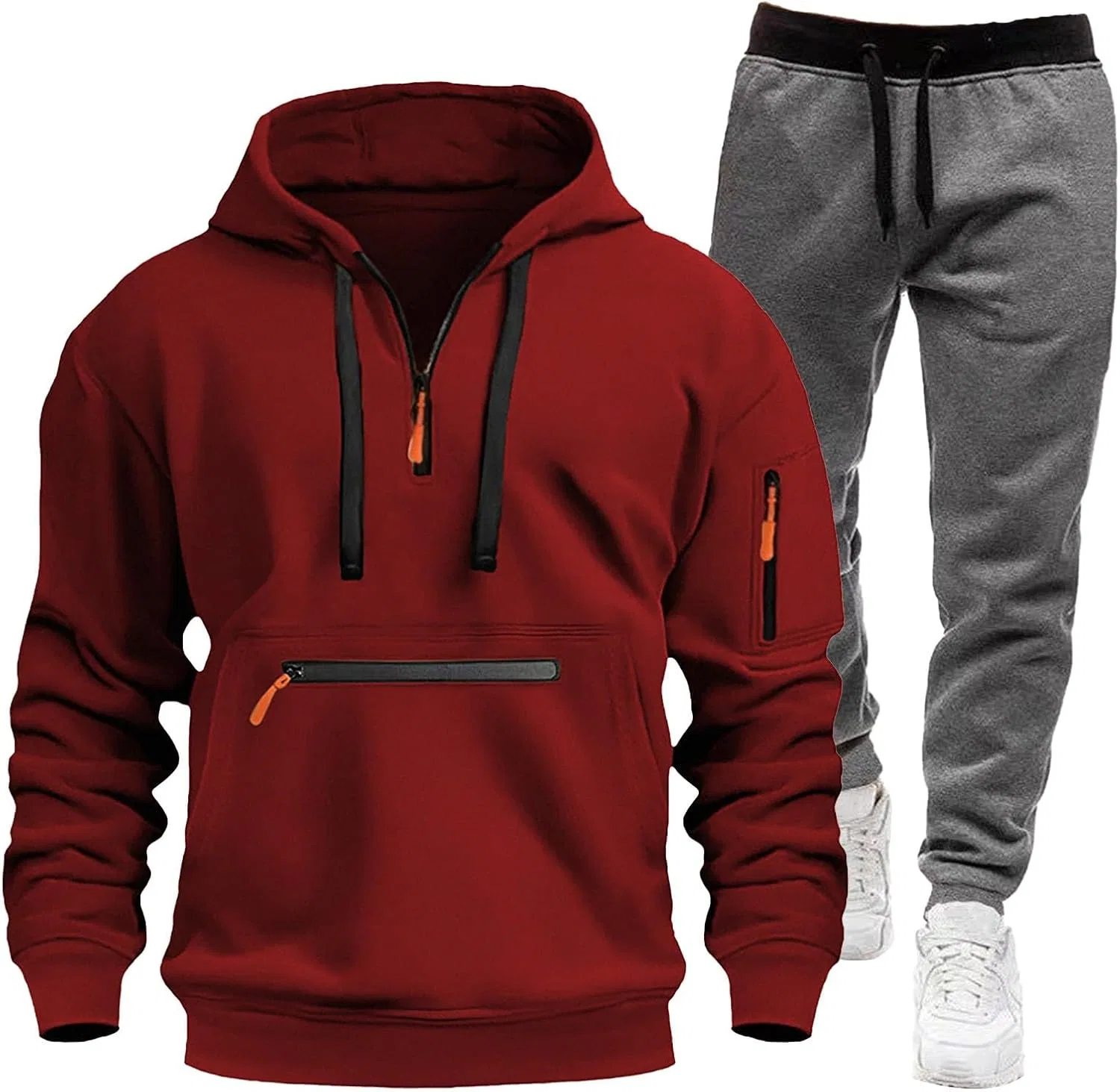 Мужской спортивный костюм из флиса с капюшоном, Red