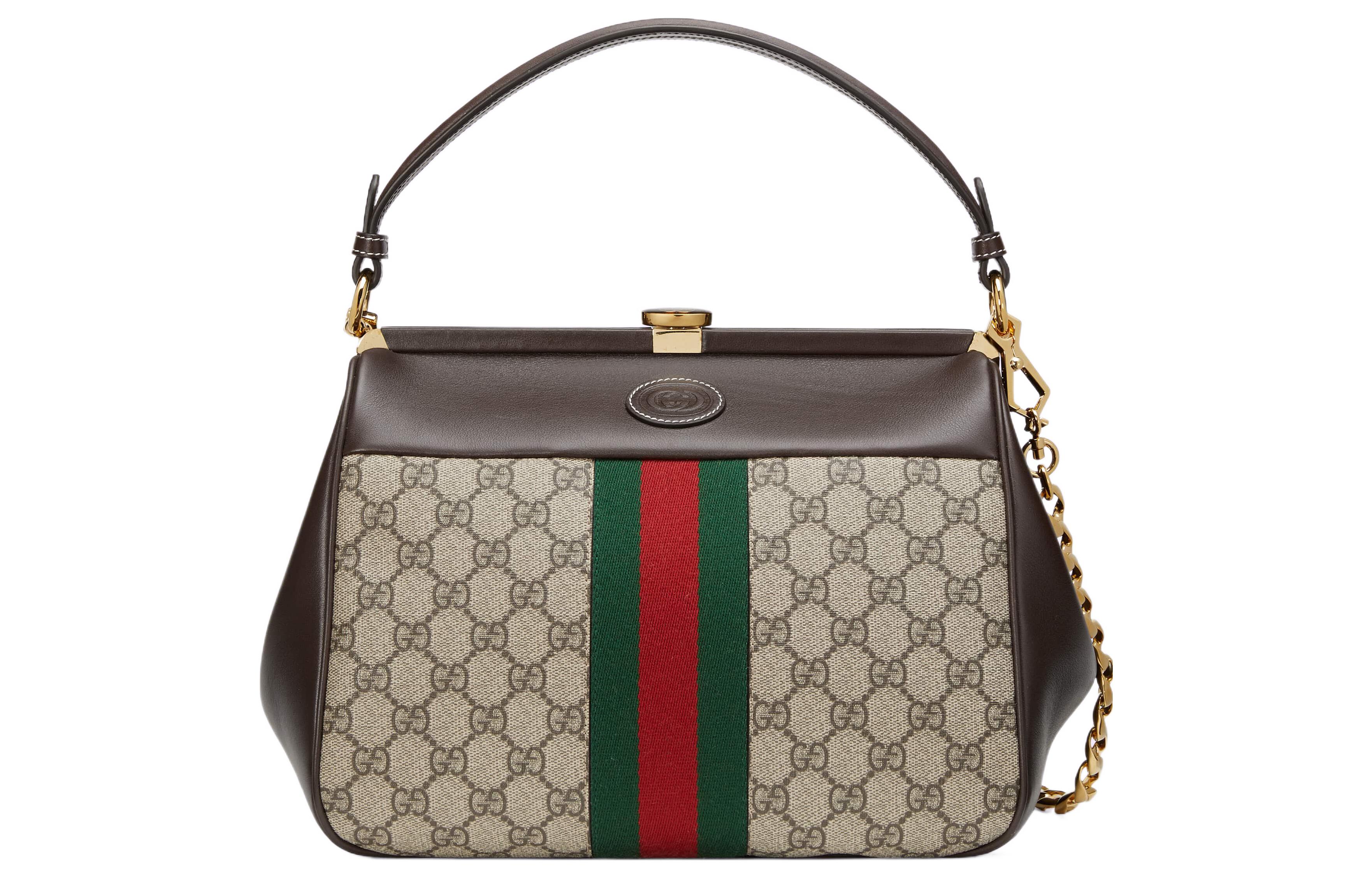 

GUCCI Женская сумка из кожи и холста, небольшого размера, цвет эбеновое дерево/коричневый
