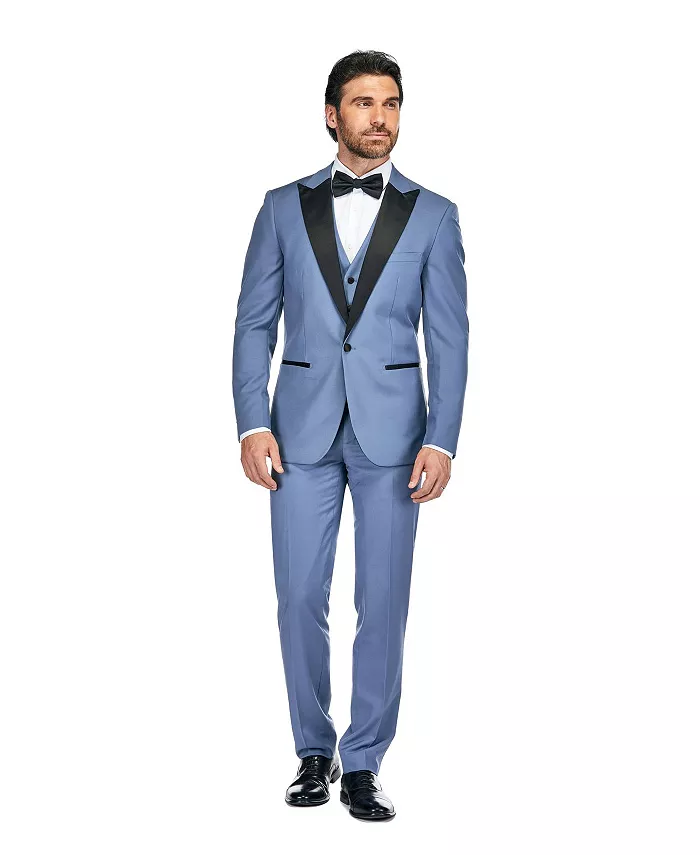 

Мужской трехпредметный смокинг Slim Fit с пиковыми лацканами Gino Vitale, синий