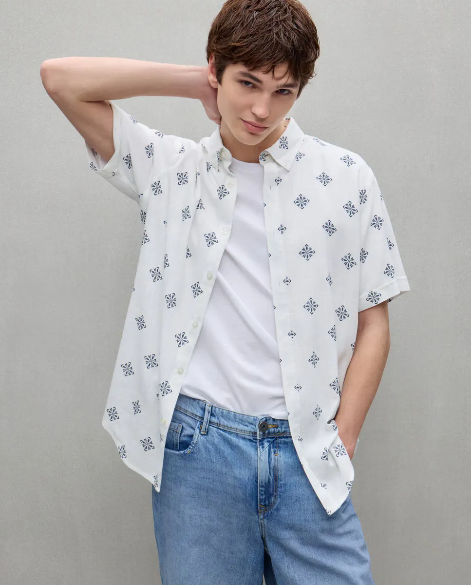 

Мужская рубашка с коротким рукавом, принт Easy Wear, белый