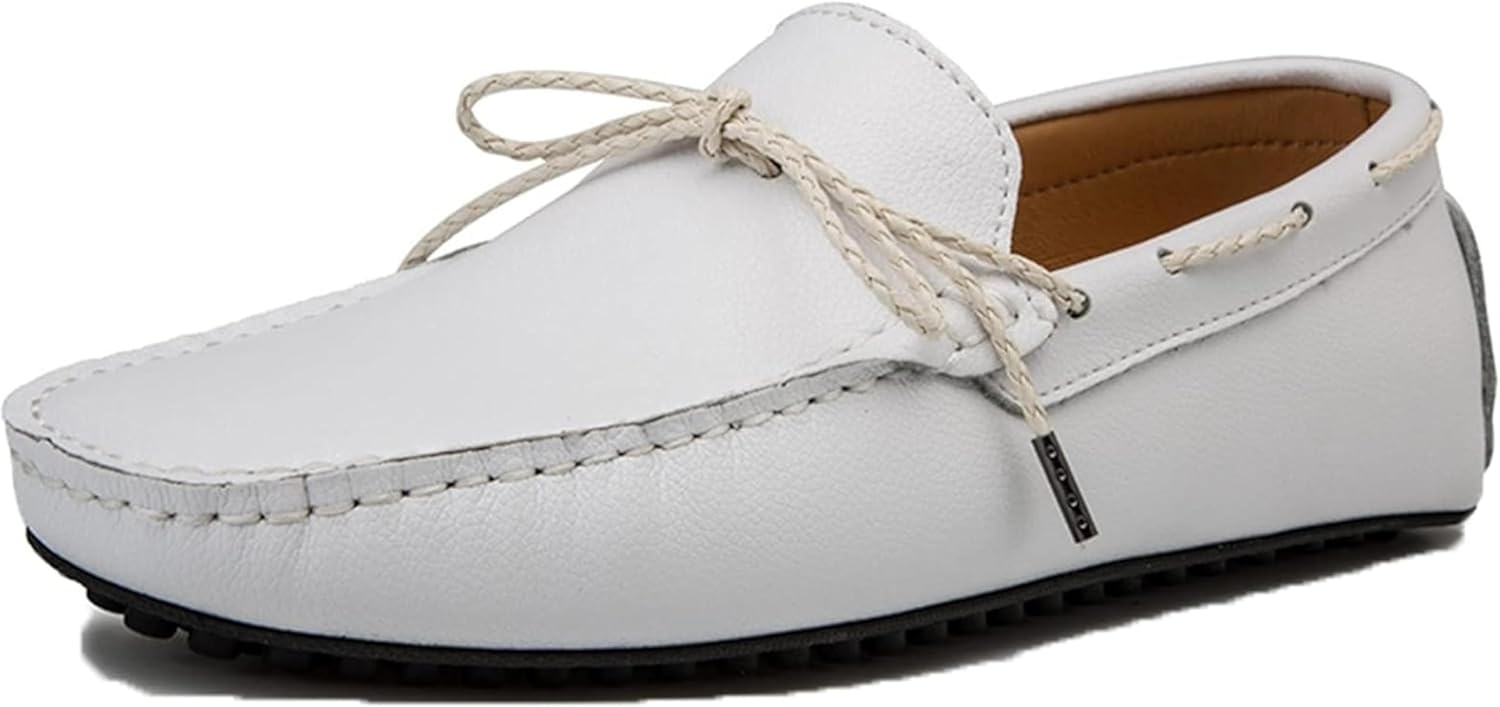 

Мужские искусственные пенни-лоферы, мягкие туфли на плоской подошве, обувь и скольжения, повседневные прогулочные лодочные туфли Oxcowniu, белый