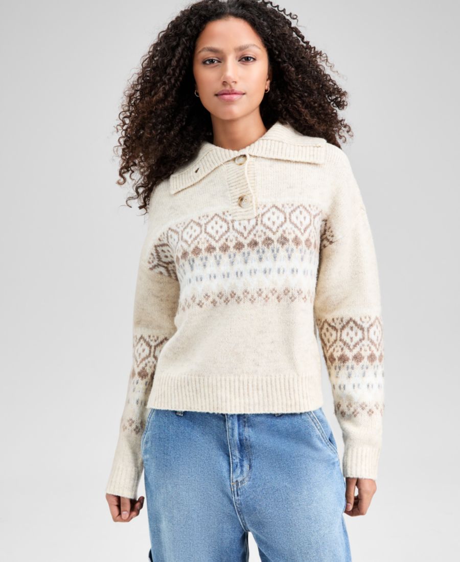 

Женский пуловер с узором Fair Isle, эксклюзивно представлен в Macy's And Now This, Neutral Combo