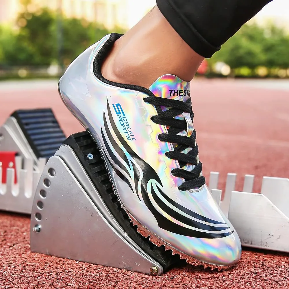 

Беговые шиповки THESTRON для унисекс, кроссовки для спринта, для легкой атлетики, для мужчин, женщин и детей, стильные гоночные кроссовки, серебряный