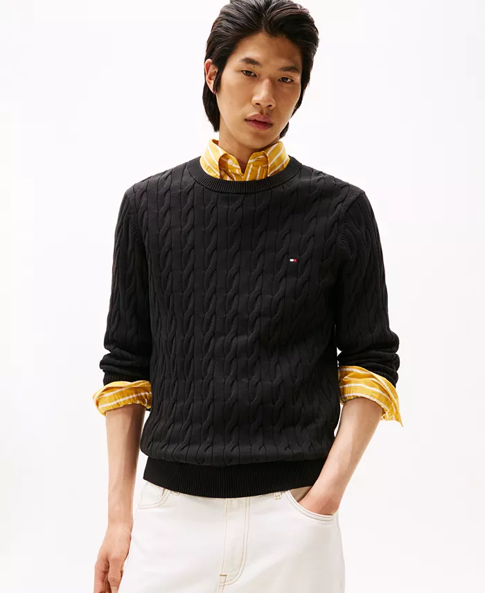 

Мужской классический свитер с косой Tommy Hilfiger, черный