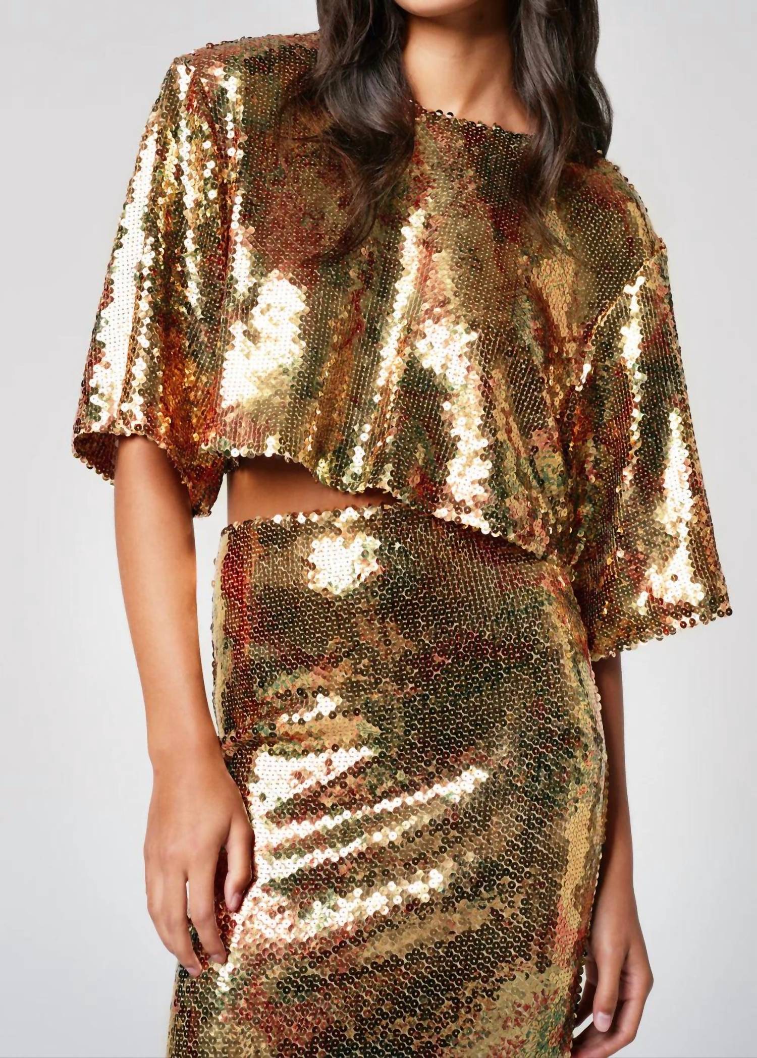 

Футболка с пайетками и золотым цветочным узором Smythe, цвет gold floral