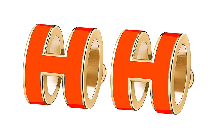 

HERMES Серьги POP H Collection женские граффити оранжевые с золотой инкрустацией