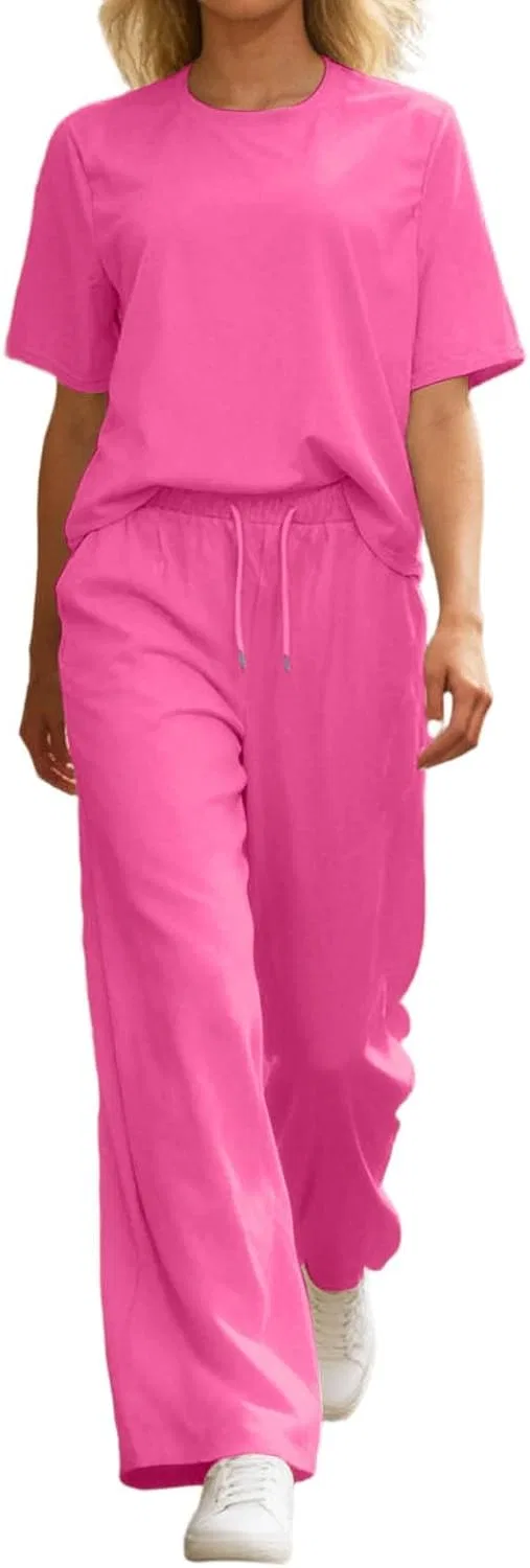 Спортивный костюм с топом и широкими брюками, Hot Pink