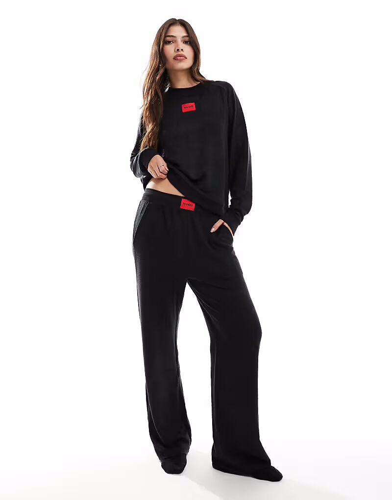 

HUGO Bodywear co-ord, джоггеры Snoozie, черные, флисовые, тедди