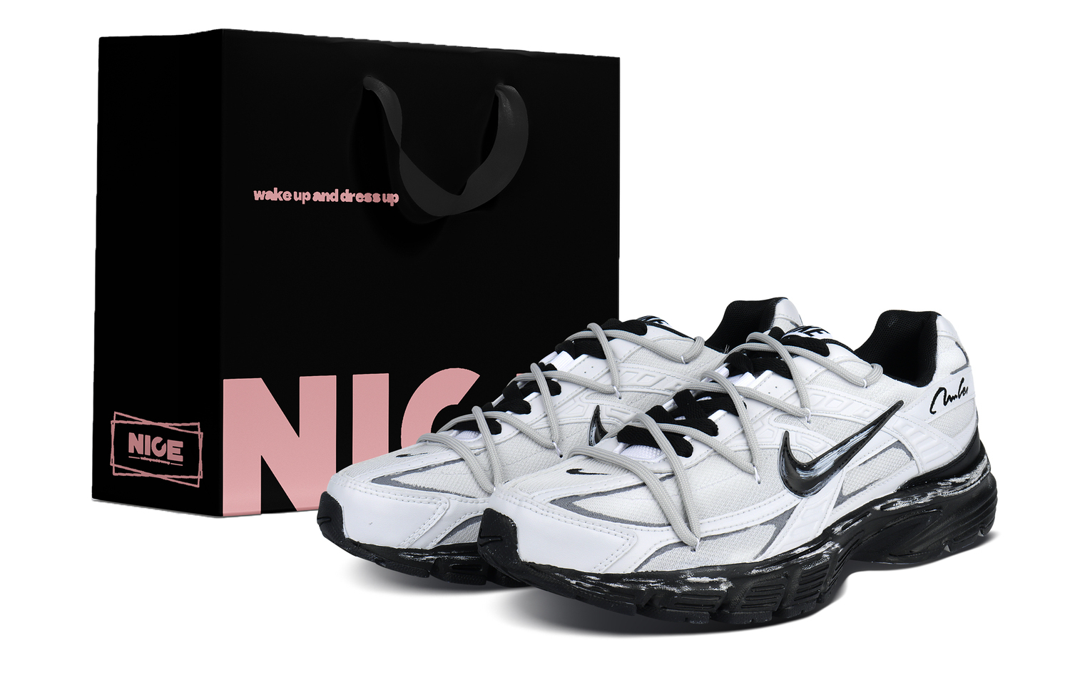 

Nike Инициатор амортизация, износостойкие низкие повседневные городские кроссовки для комьюта unisex black white gray